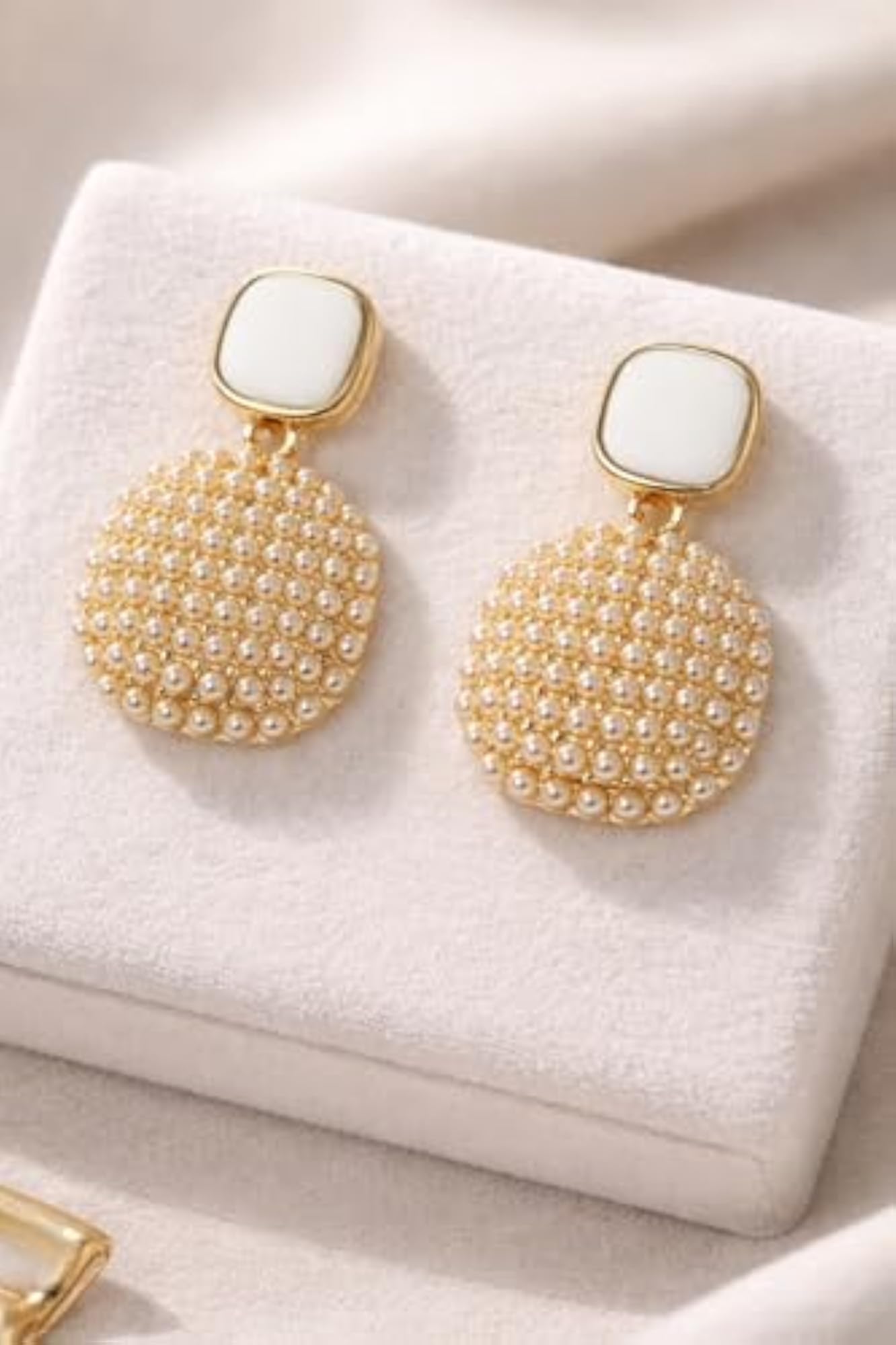 Square Pearl Work Drop Earrings for Women